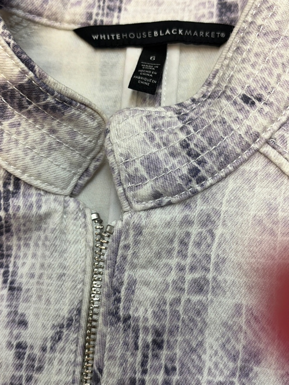 White House Black Market Lavender and White Patterned Zip Jacket